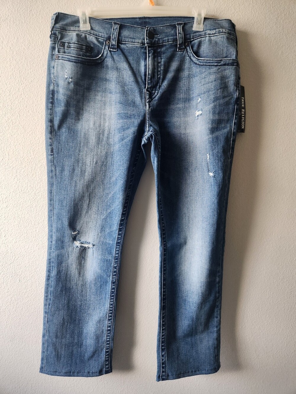 NWT True Religion Ricky Distressed Straight Leg Jeans Mens 38 (28length) Denim